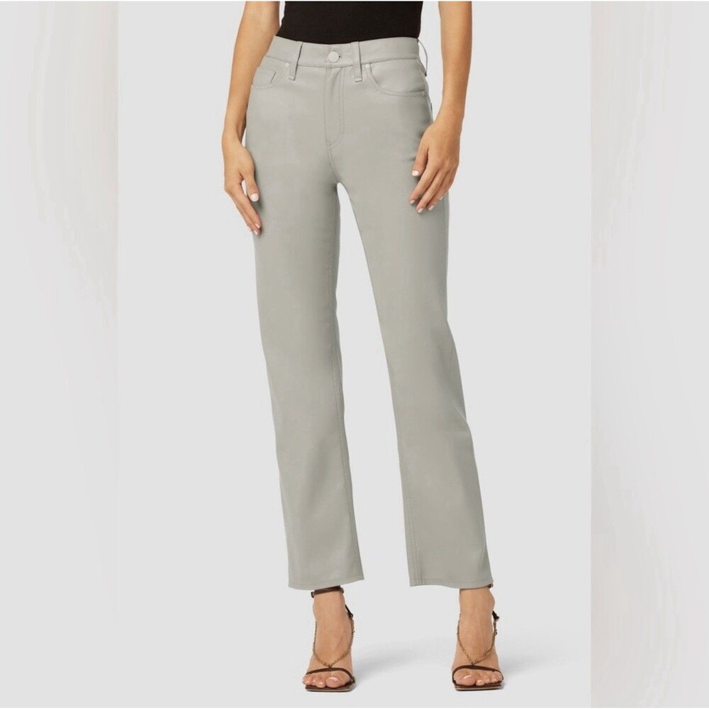 Hudson Remi Moonrock Hi Rise Gray Faux Leather Straight Crop Pants Women Size 25